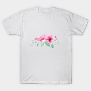 Pink florals and Jade leaves T-Shirt